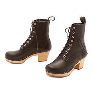 Swedish Hasbeens Lace Up Clog Booties